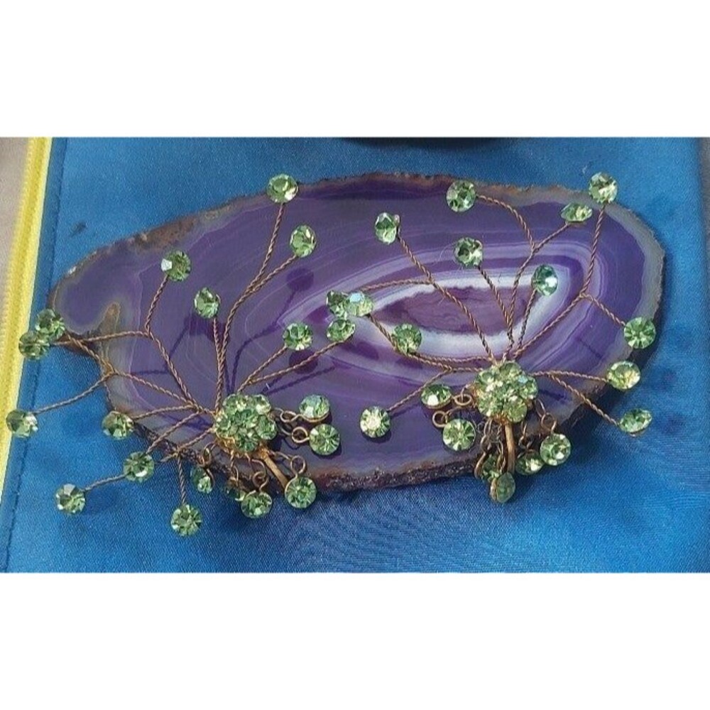 Statement Green Rhinestone West Germany Brass Cli… - image 1